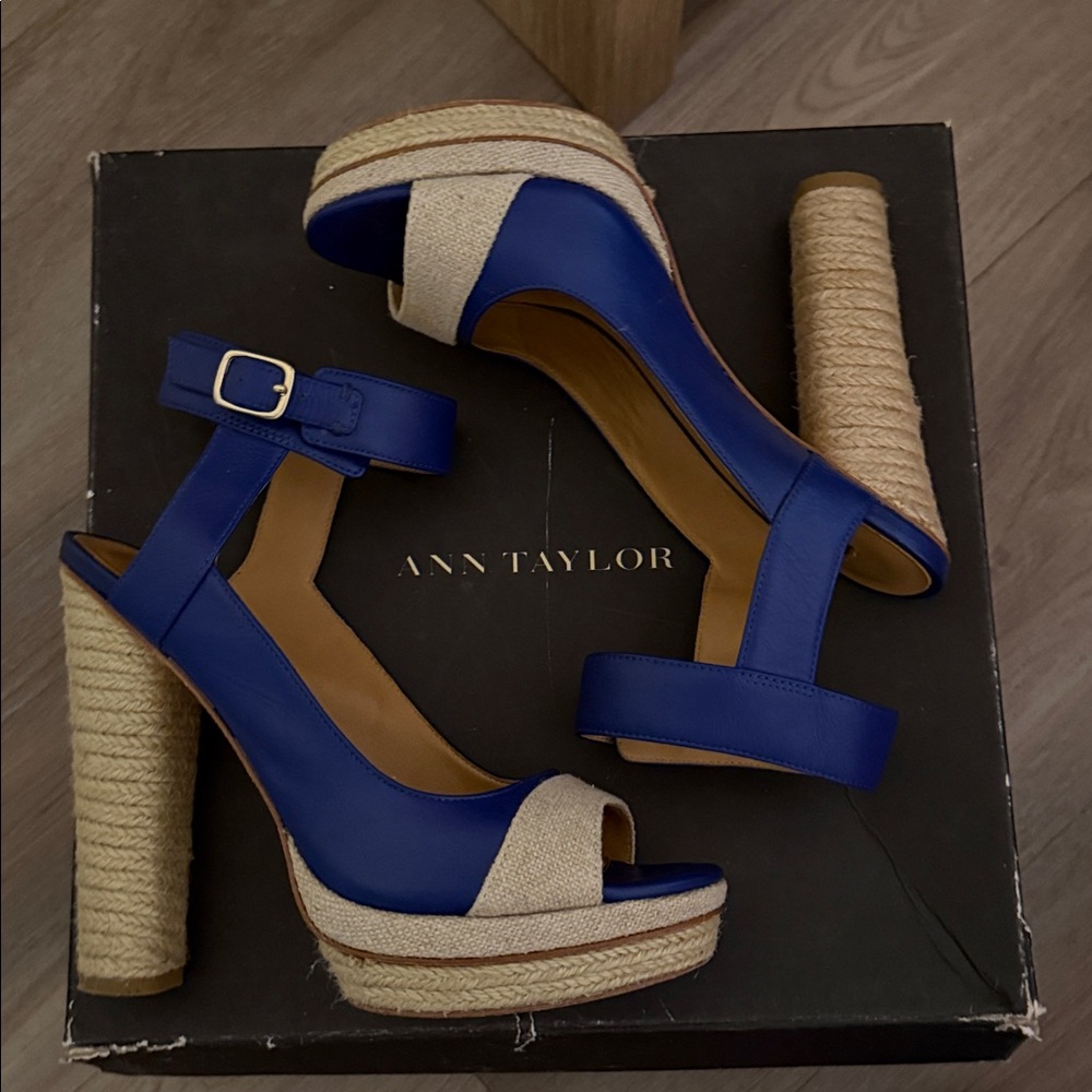 Ann Taylor Royal Blue Espadrille Platform Sandals with Ankle Strap - Picture 4 of 12